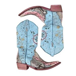 Animal Exotic Snakeskin Print Paint Splatter Western Cowgirl Boots Size 4.5
